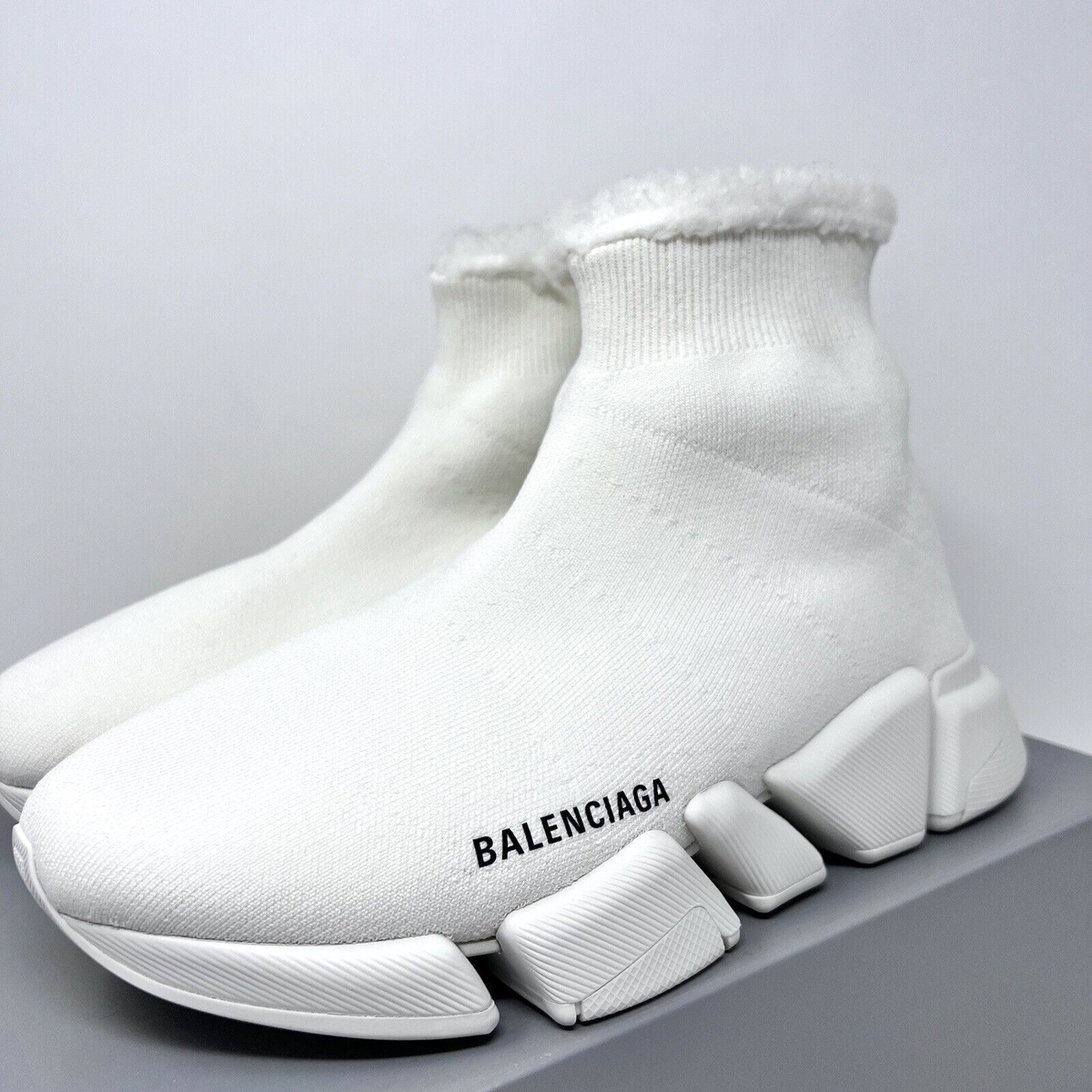Balenciaga Speed 2.0 LT Women's Knit Fur Lines Sneakers Size