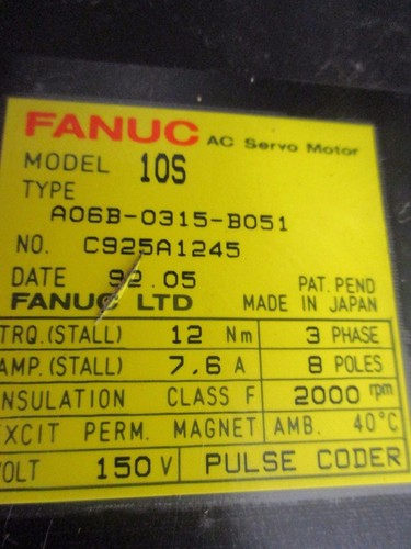 FANUC AC SERVO MOTOR MODEL: 10S. PART NUMBER: A06B-0315-B051 - Picture 3 of 4