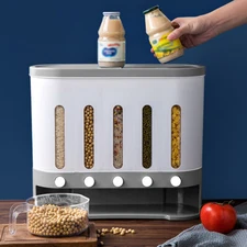9Kg 5-Grid Dry Food Dispenser with Cup - Wall Mounted Storage Solution