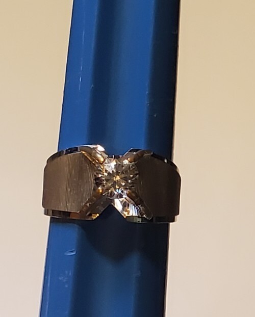 H.M.S. Brushed Silver Tone Solitaire Wide Band Fashion Ring Size 7 White Topaz  thumbnail 10