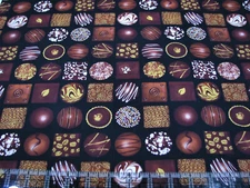 3 Yard Cotton Fabric - Benartex Chocolicious Fancy Box Chocolates Bon Bons Black