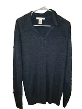 Navy Blue Geoffrey Beene Pullover Sweater Button up with Collar