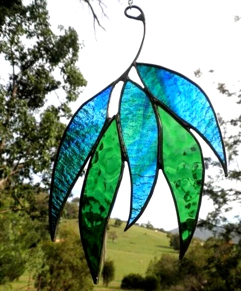 EUCALYPTUS GUM LEAVES Stained Glass Art Suncatcher AUSTRALIAN NATIVE DESIGNS