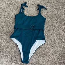 Tsmeza size 8 teal swim suit pool women's one piece belt tie ocean beach