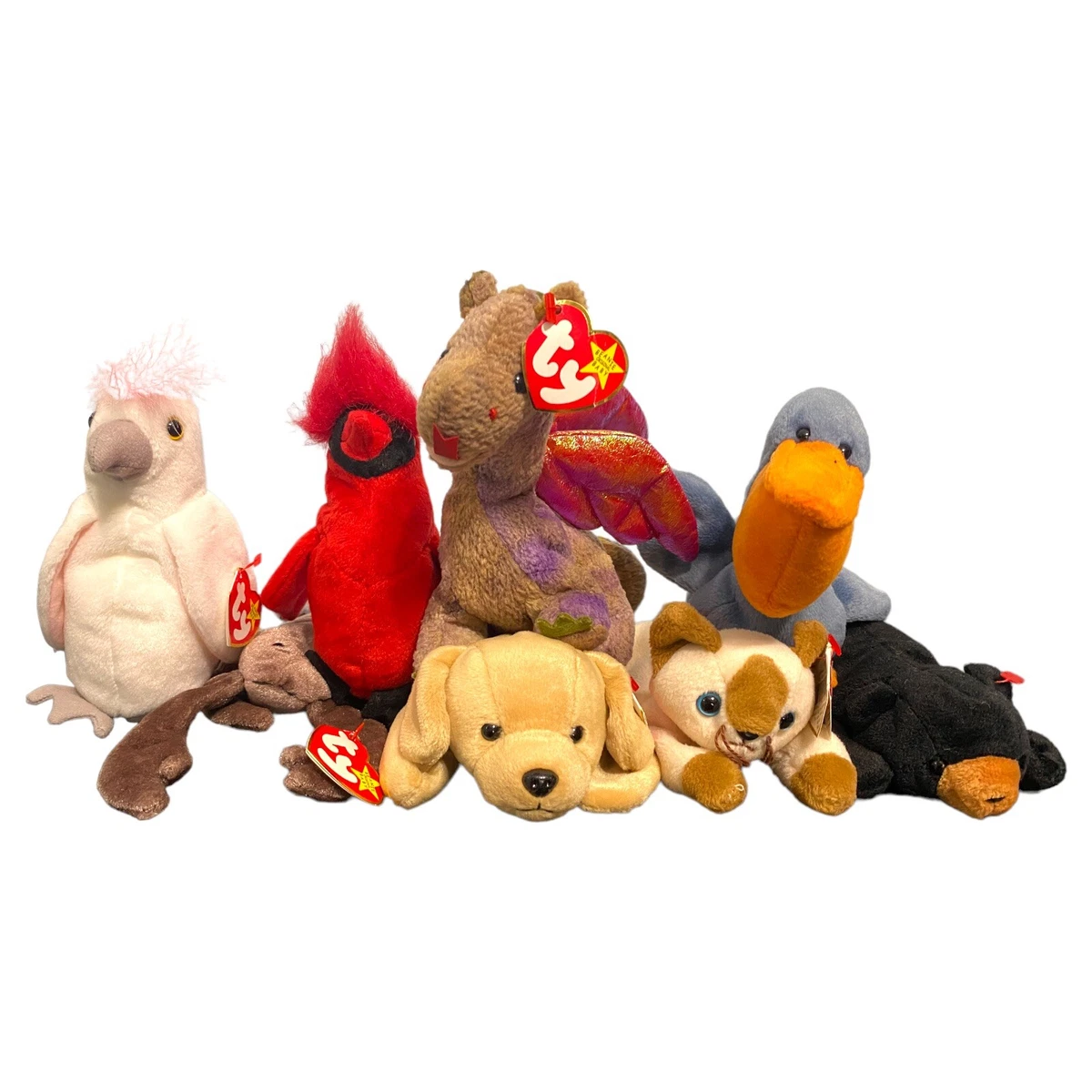 Vintage TY Beanie Baby Stuffed Animal Plush Toy Lot 8 Scorch Fetch Scoop