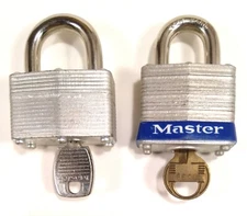 Vintage Lot of 2 Keyed Master Lock Padlocks - One No 3 And One Unnumbered USA