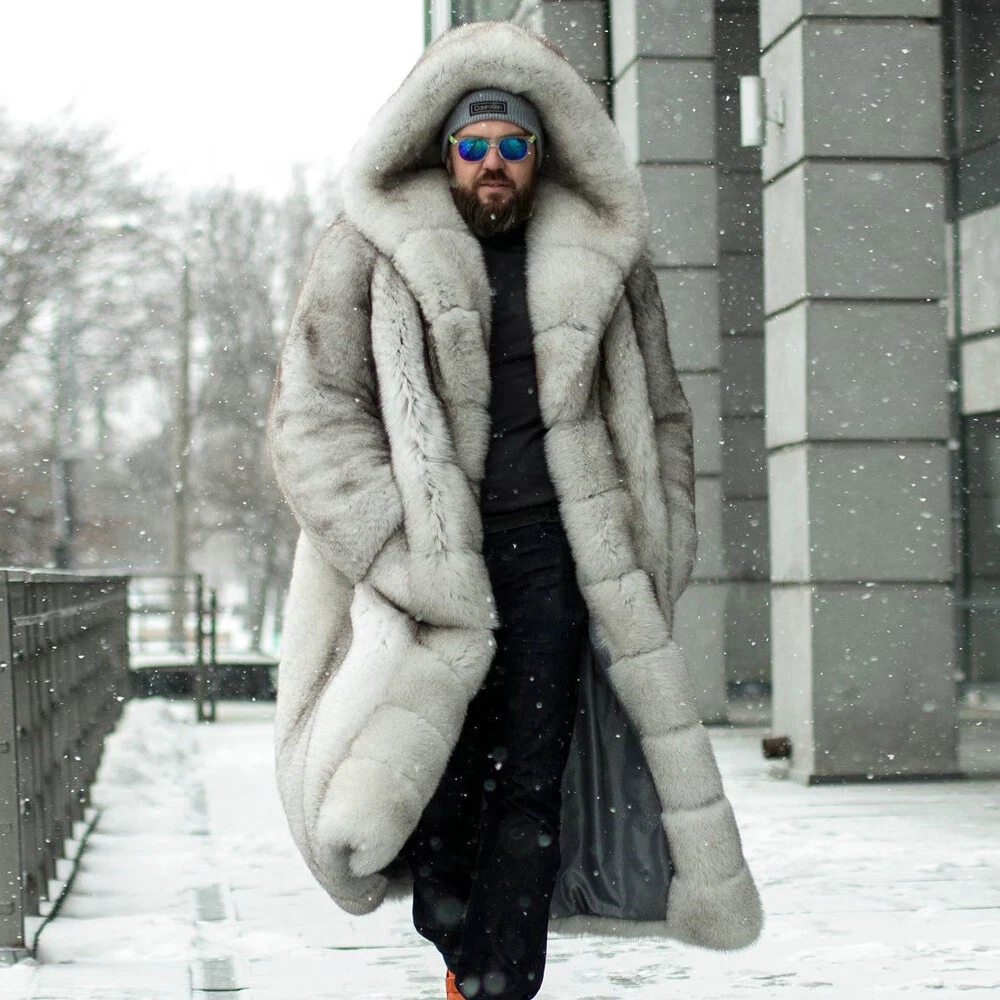 Silver Fox Fur Coat Mens Real Fur Jacket For Women Plus Size Thick