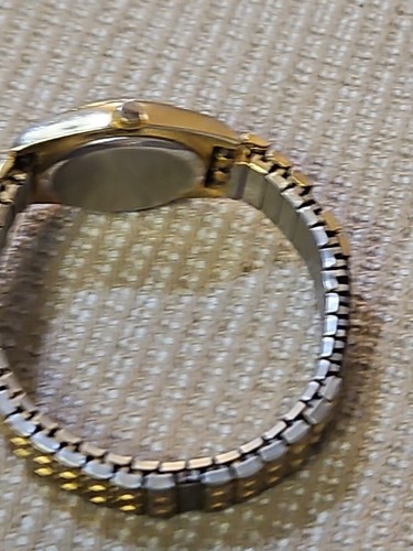 Elgin Galaxie Diamond Goldtone Black Quartz Womans Watch BAD BAND NEW BATTERY - Picture 9 of 12