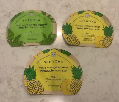 3 SEPHORA FACE MASKS 2 PORE PERFECTING PINEAPPLE 1 MATCHA TEA 95% NATURAL ORIGIN