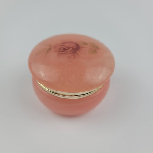 Caja de baratijas redonda rosa tallada a mano amarillo genuino hecha en Italia - Imagen 3 de 10