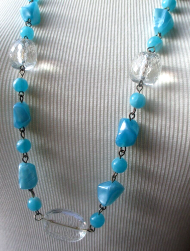 Collier Sautoir Vintage Perles Et Résine Topaze - Fermoir Vis - Très Bon état - Occasion
