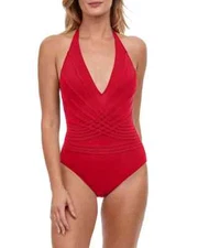 $178 NWT Gottex Divine Scarlet V Neck One Piece Swimsuit 10 yse2923