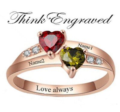 Personalized 2 Birthstones Rose Gold Mothers Ring 2 Engraved Names