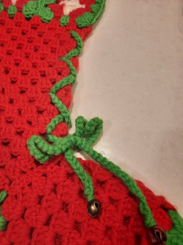 Vintage Christmas Stocking Hand Made Crochet Lace Up Tassel Yarn 17" Beautiful - Picture 3 of 4