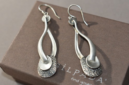 Silpada Brushed Oxidized Sterling Silver Long Teardrop Disc Earrings W1981 Twist - Picture 2 of 12