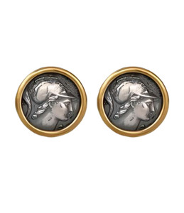Authentic Greek Goddess Athena Cufflinks, Silver and Gold Plated, Antique Coin Design