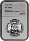 1955 50C Silver Franklin Half Dollar NGC Graded MS 64 FBL White in New Holder