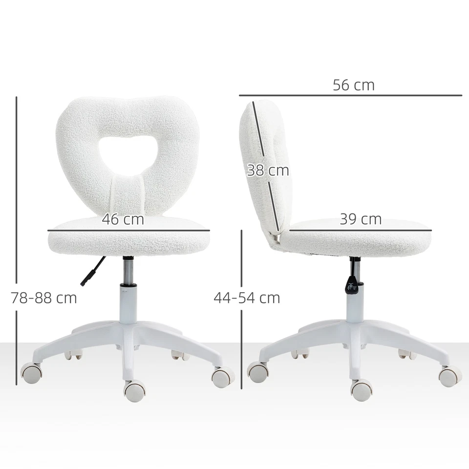 HOMCOM Armless Heart Desk Chair, Makeup Vanity Chair for Home, White - Image 3 of 4