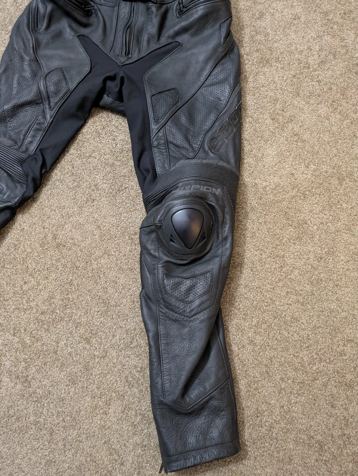 Calça de couro Scorpion Exo masculina média preta embreagem motocicleta corrida rua - Imagem 3 de 4