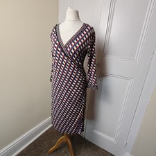 Hobbs Womens Dress 12 Blue Red Faux Wrap Workwear Spring