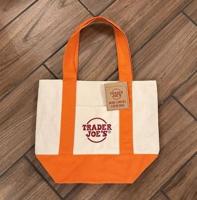 TRADER JOE'S MINI CANVAS BAG HEAVY COTTON REUSABLE SHOPPING BAG MINI ORANGE
