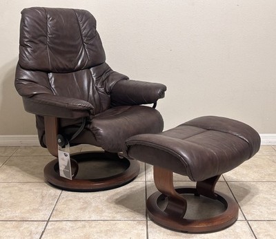 Ekornes Stressless Leather Recliner Chair & Ottoman Small Reno