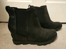 Sorel Joan of Arctic Wedge II Chelsea BOOTS Black Womens Size 8.5 Booties