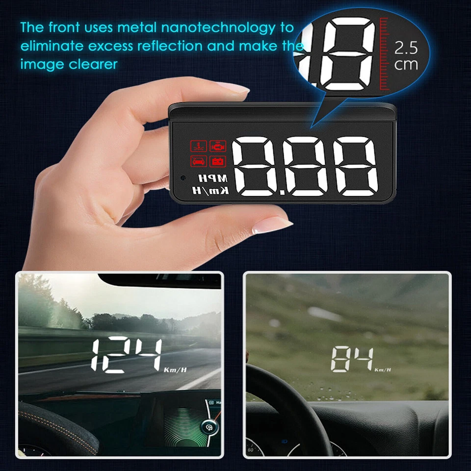 Proyector velocímetro digital HUD de vidrio para automóvil pantalla frontal OBD2 alarma de exceso de velocidad Foto 2 de 4