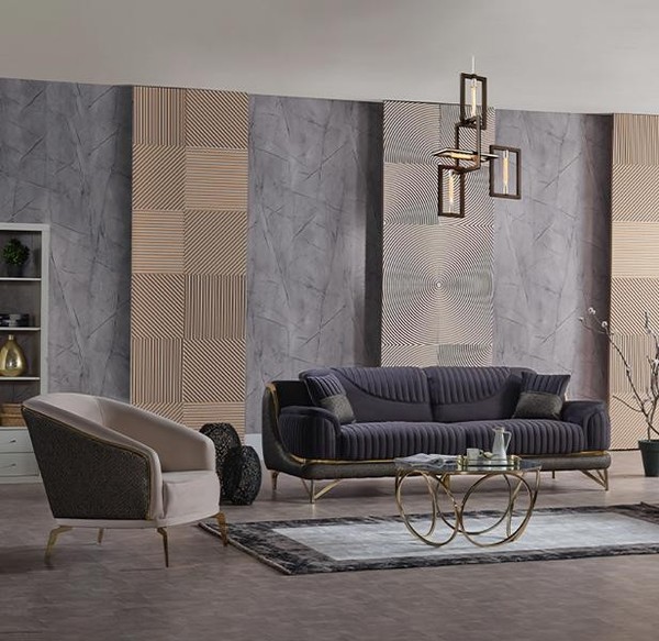 Wohnzimmer Set Sitzgruppe Sofa 3 Sitzer Dreisitzer Sessel Polster Schwarz Modern-image