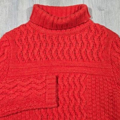 66 North Iceland Red Orange Cable Knit Sweater Medium Lambswool Turtleneck Women