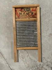 Dubl Handl Vintage Wooden Metal Scrub Surface Washboard Antique