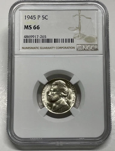 1945-P Jefferson Nickel 5c NGC MS66 Mint State Uncirculated Coin War Time Issue