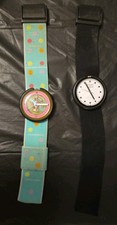 Vintage POP SWATCH Watch Lot Of 2- 1987 Jet Black Analog White Dial Black Dots