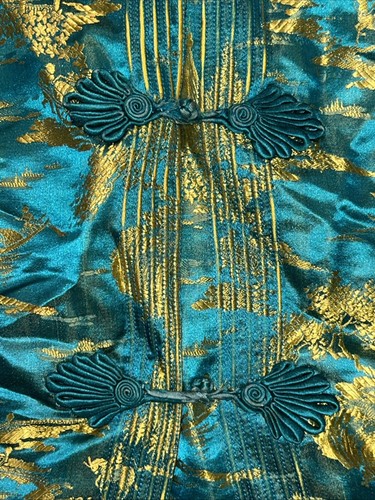 Vintage Chinesisches Brokat Kleid Seide 50’s-60’s Gold Türkis Damen Kurz... - Bild 10 von 24