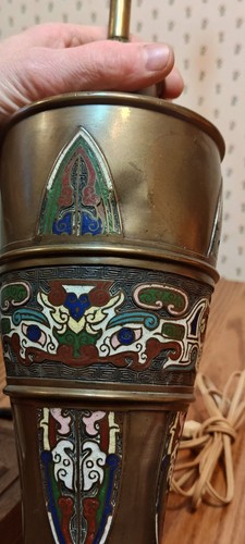 Antique Brass Enamel Cloisonne Table Lamp - Picture 13 of 13