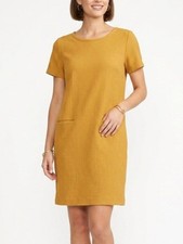 Relaxed Textured Cynthia Rowley Mustard Cotton Shift T-Shirt Dress Size M Medium