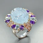 Carving 30 ct gems Natural Aquamarine Ring 925 Sterling Silver Size 8 /R469259