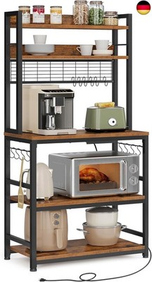 VASAGLE KKS025B01EU Kitchen Shelf with Sockets, Microwave Shelf with Grid