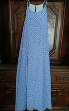 BLUE Maxi Slip Dress Womens Midi Light Blue Jersey Silky Beach Vacation L Flowy