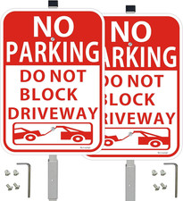 2-Pack No Parking Do Not Block Driveway Sign with Stake, 14 X 10 Inches Reflecti