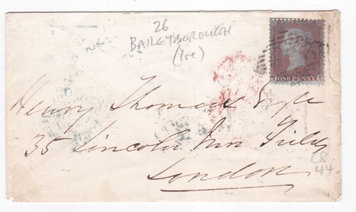 1857 QV FEINER 1d PENNY ROTER BRIEFMARKE C8 PLATTE 44 AUF BAILIEBOROUGH CAVAN IRLAND COVER