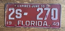 1949 Florida License Plate #2S-270 In Good Used Condition Duval County Bus Plate