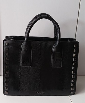 CARVELA Black Structured Tote Bag   Faux Croc, Stud Detail, Elegant Design