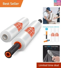 Efficient 15" x 1000' Stretch Film with Handles - 60 Gauge for Moving & Shipping