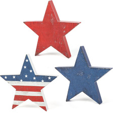 3 Pcs 4Th of July Wooden Star Signs,Rustic Memorial Day Tiered Tray Decor, Ameri
