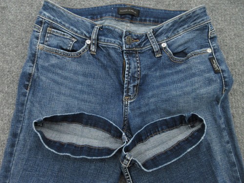 Pantalones de mezclilla plateados Elyse ajustados para mujer 28 azules desgastados tiro medio (31 x 30) - Imagen 3 de 19