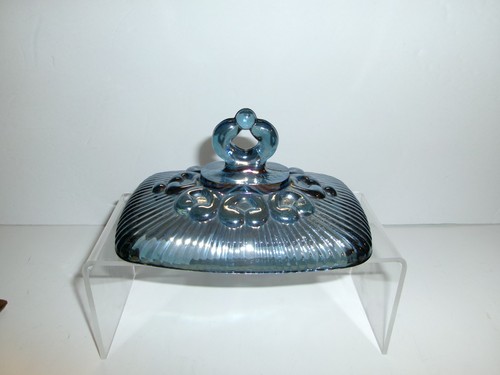 Vintage Indiana Glass Blue Carnival Pedestal Lace Edge Candy Dish LID ONLY - Picture 3 of 9