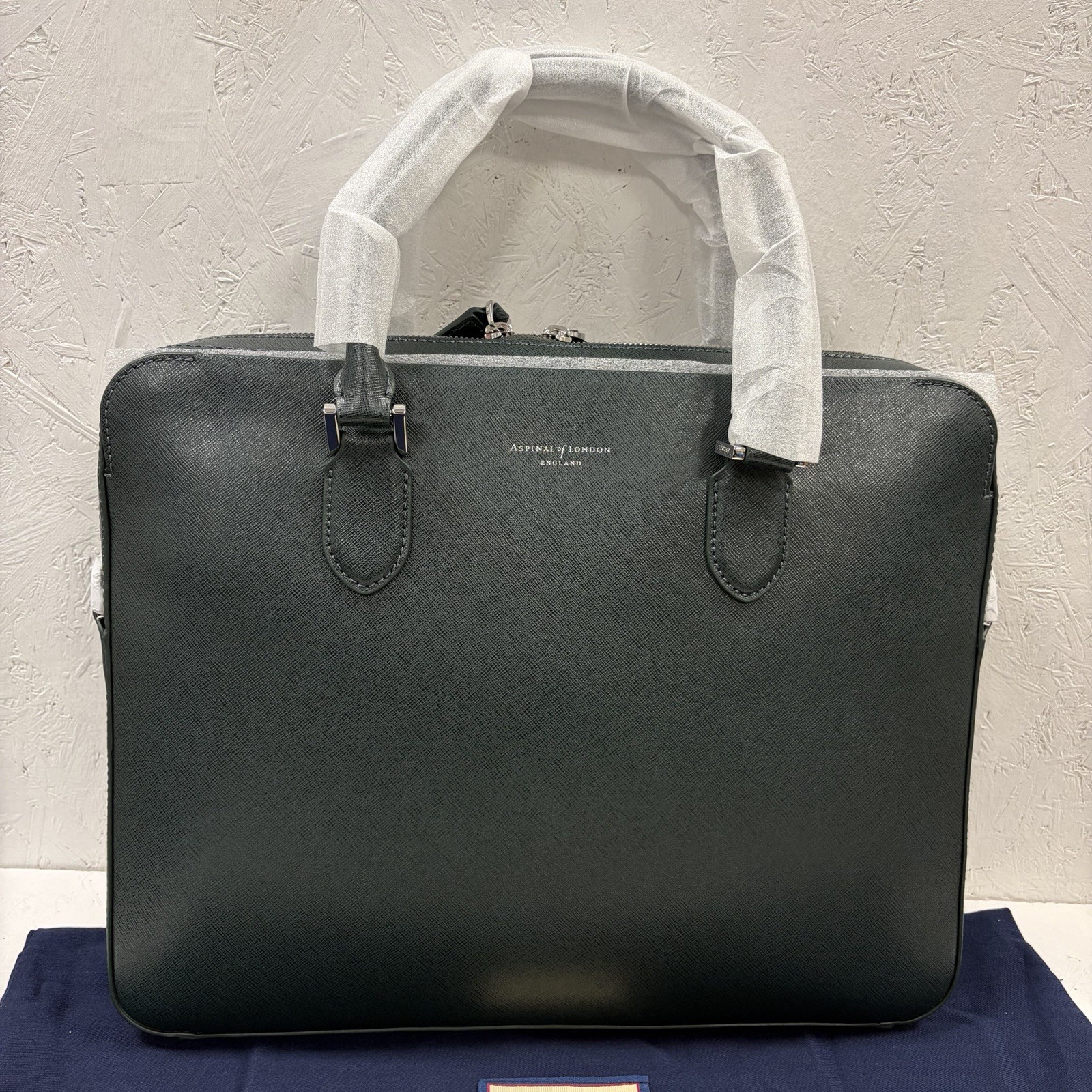 Aspinal of London Slim Leather Briefcase Forest Green