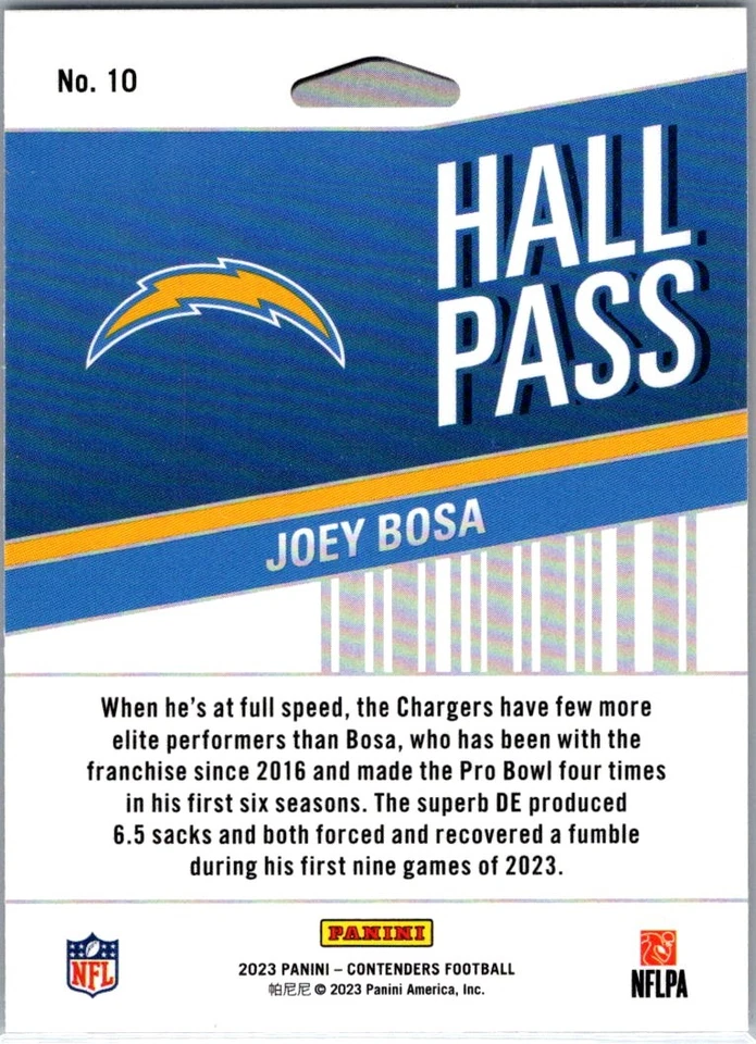 2023 Panini Contenders Hall Pass Joey Bosa Los Angeles Chargers #10 - Image 2 of 2