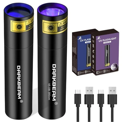 DARKBEAM UV Taschenlampe 365nm Schwarzlicht und 395nm Licht Aufladbar USB, Mini